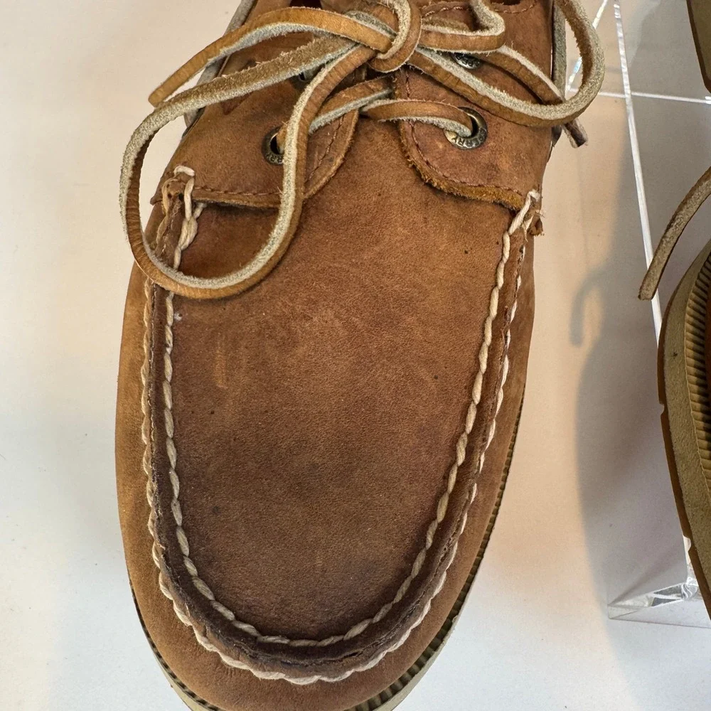 Sperry Top-Sider Boat Shoes Mens 10 Tan Leather Moc Toe Loafers Preppy Old Money